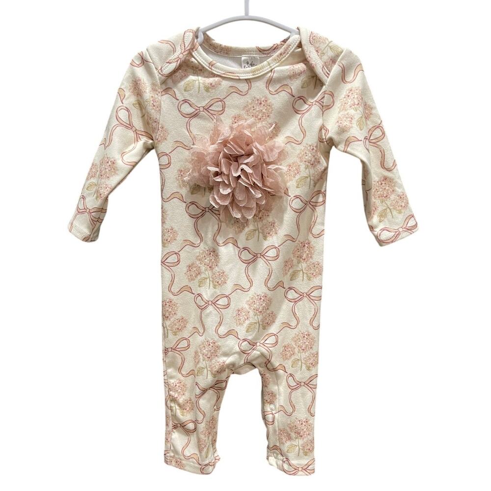 Baby Essentials Infant Bow Floral Print 1 piece Romper Long Sleeves Pants 9 mths